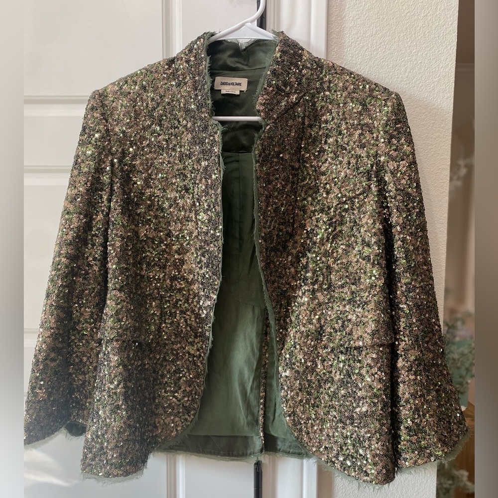 Zadig & Voltaire green sequin jacket like new size 36(small)